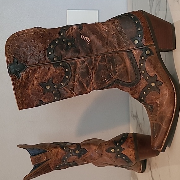 Ariat Leather Brown Textured Tooled Studded Snip Toe Western Cowgirl Boots 9.5 - Picture 4 of 16